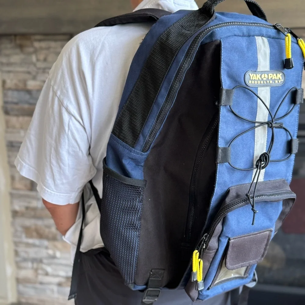 Yak Pak Blue and Black Backpack with Yellow Details